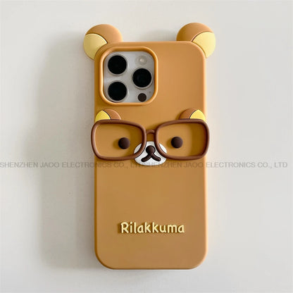 Cute 3D Cartoon Glasses Rilakkuma Bear Phone Case
