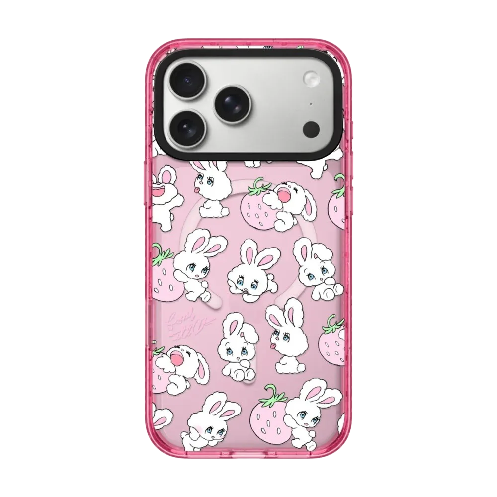 Rabbit Cherry Strawberry iPhone Case With Pink Border