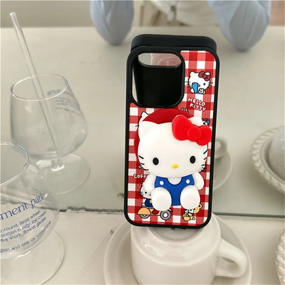 Fashion Cute Kitty Cat Plaid Pattern Magnetic Phone Case For iPhone