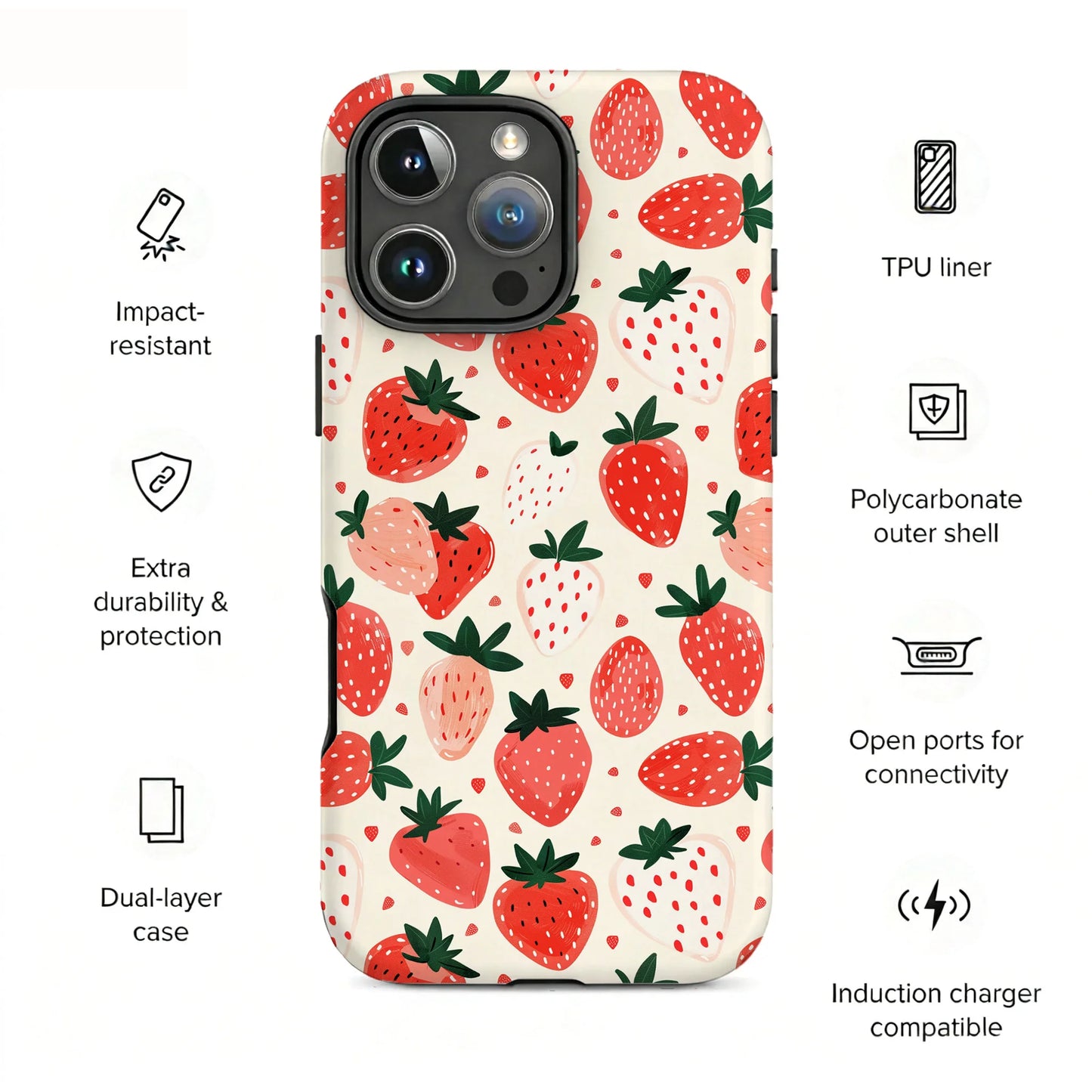 Hand Drawn Strawberry Double Layer Magnetic Phone Case For iPhone Magsafe Protective Cover Coque