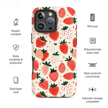 Hand Drawn Strawberry Double Layer Magnetic Phone Case For iPhone Magsafe Protective Cover Coque