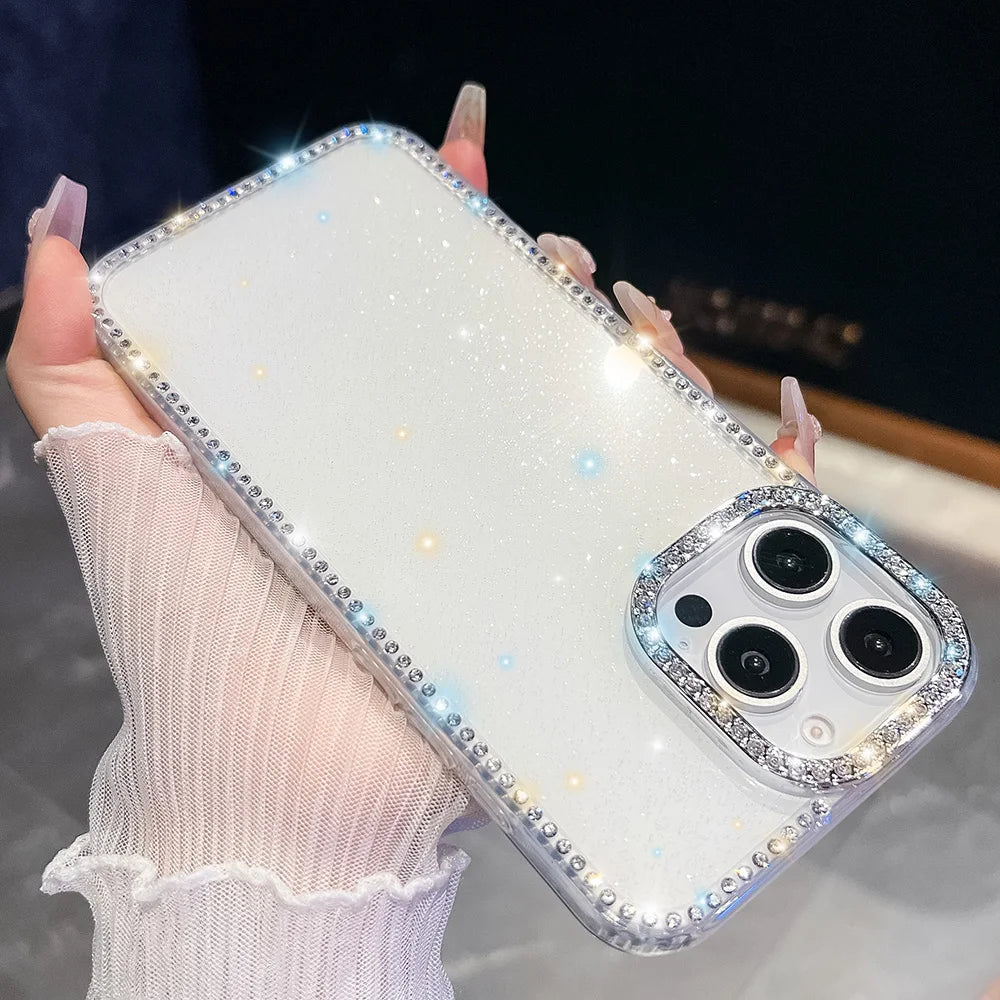 Bling Glitter Clear Phone Case For iPhone Shockproof Silicone Soft Cover Funda