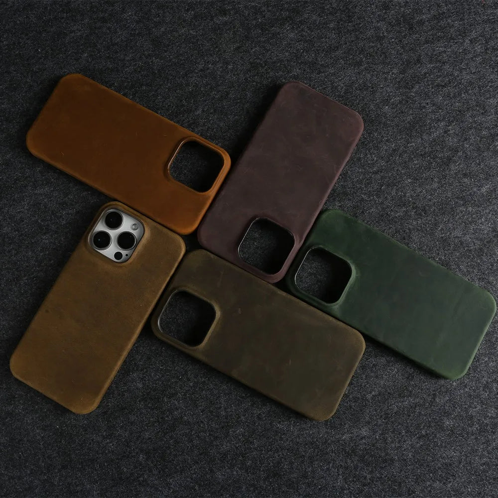 Classic Durable Crazy House Pattern Genuine Leather Phone Case For Iphone