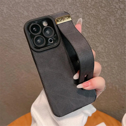 Luxury Leather Wrist Strap Holder Stand Phone Bracket Case For iPhone