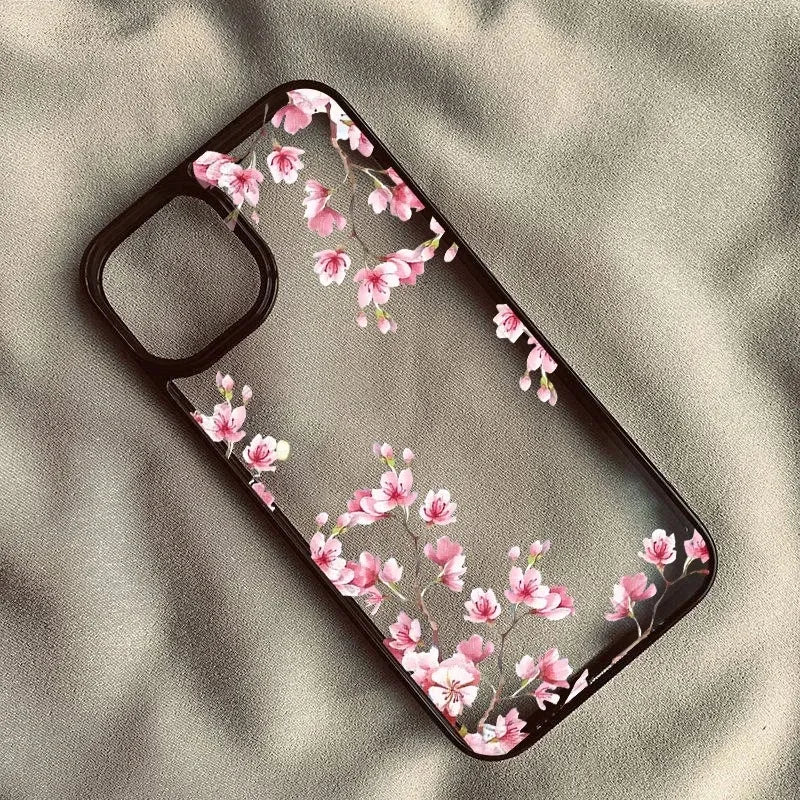 Pink Magnolia Flower Phone Case For iPhone Plum Blossom Shockproof Clear Hard Cover