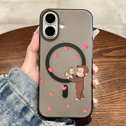 Curious George Monkey Print Wireless Charging Phone Case For iPhone