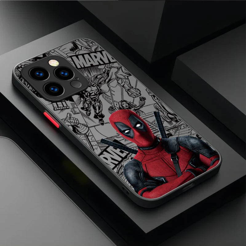 Fun Marvel Deadpool Matte Hard Phone Case For iPhone