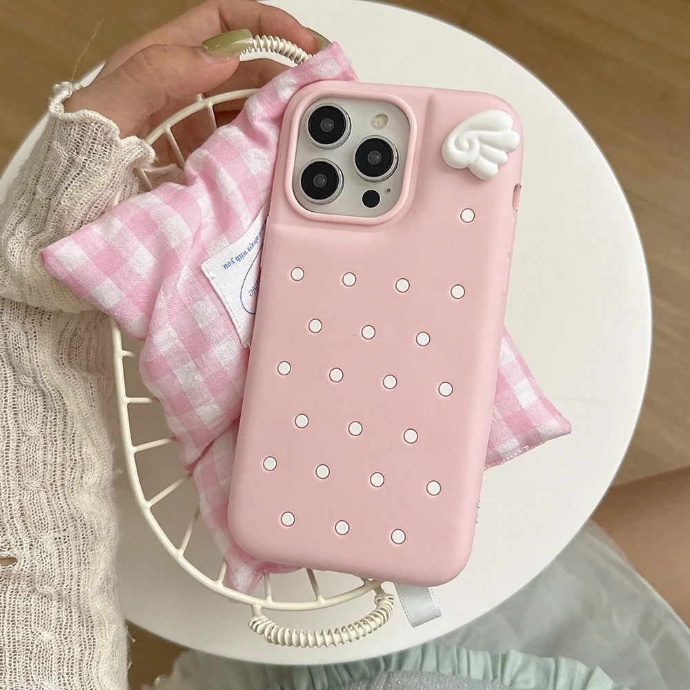 3D Cute Polka Dot Angel Wings Silicone Phone Case