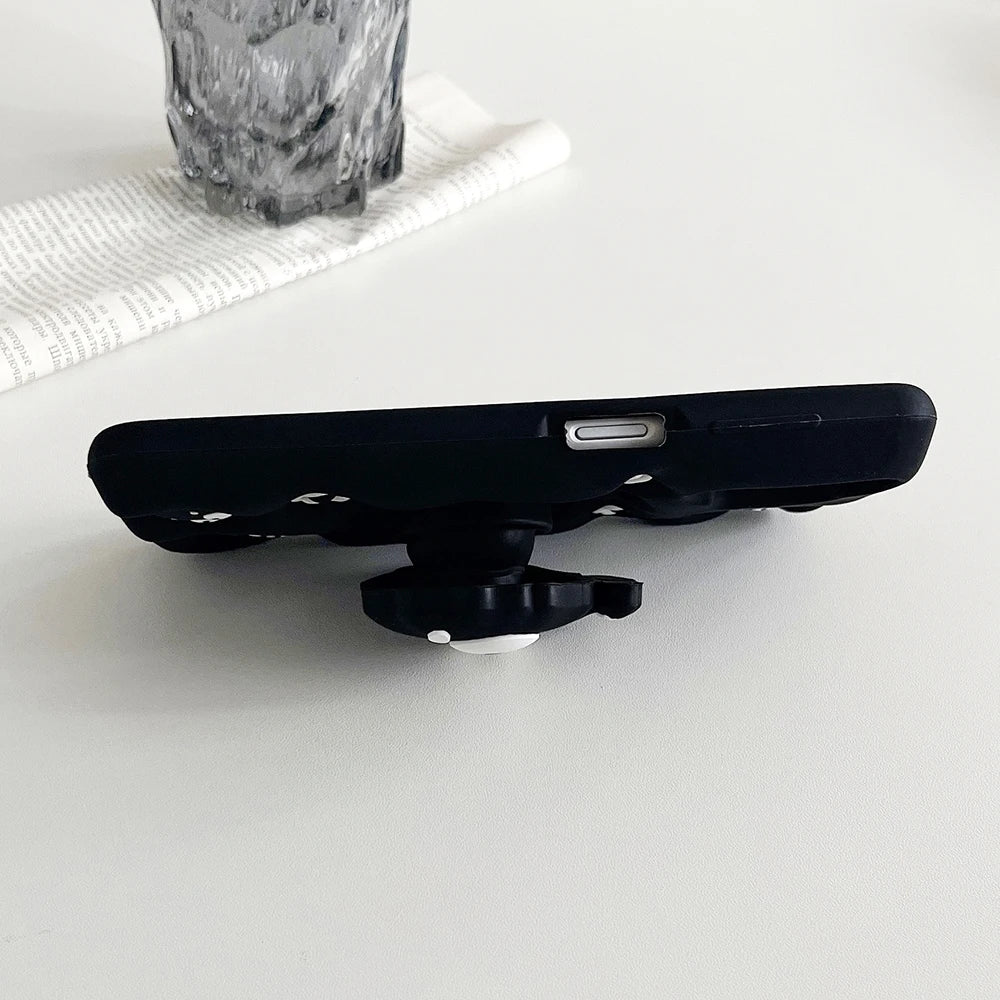 For iPhone Cartoon Coal Ball Case Soft Silicone Cover With Stand Holder