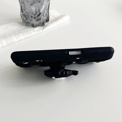 For iPhone Cartoon Coal Ball Case Soft Silicone Cover With Stand Holder