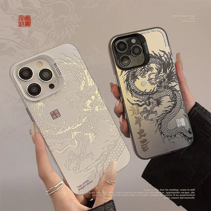 Luxury Dragon Embossed Phone Case For iPhone Pink Purple Green Black White Shockproof Phone Cover