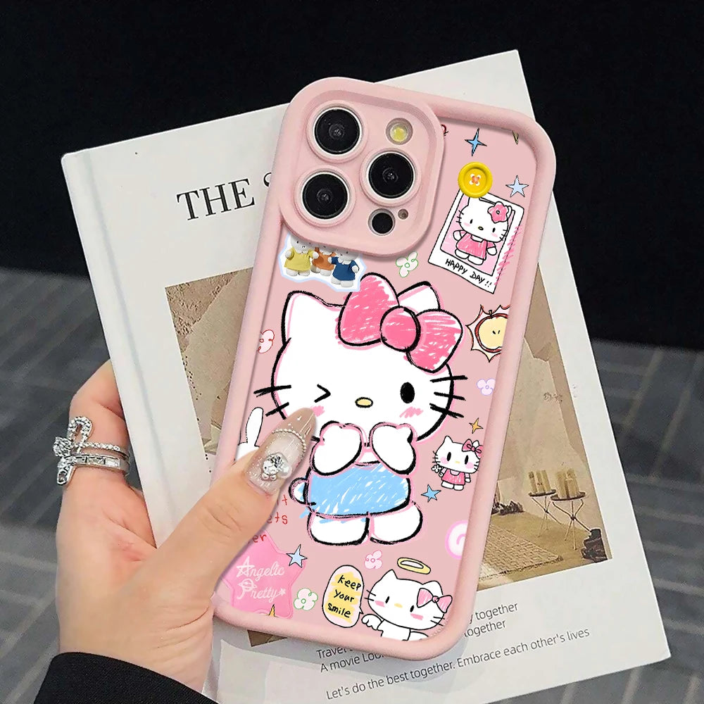 Cut Hello Kitty Phone Strap Gift Case For iPhone