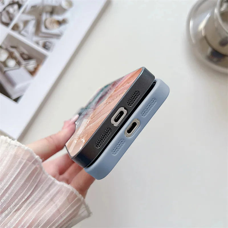 Elegant Marble Pattern iPhone Case With Tempered Glass Cover