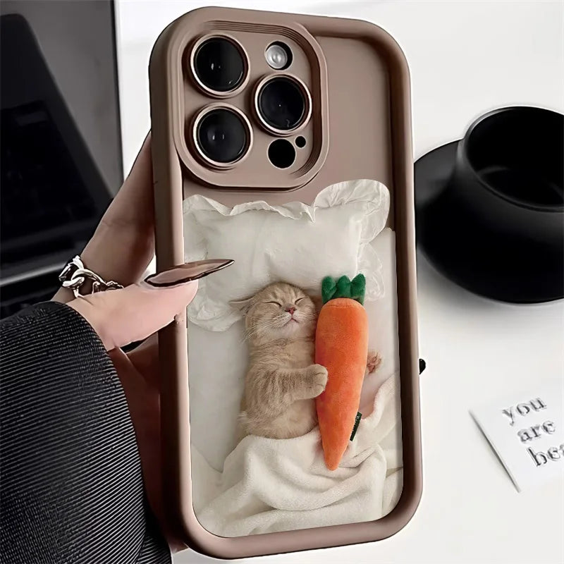 Candy Color Cute Cat Phone Case For iPhone