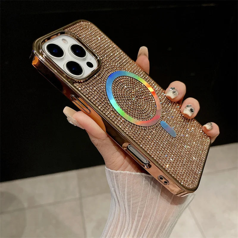 Luxury Glitter Solid Color Diamond Plating Magnetic Phone Case For iPhone
