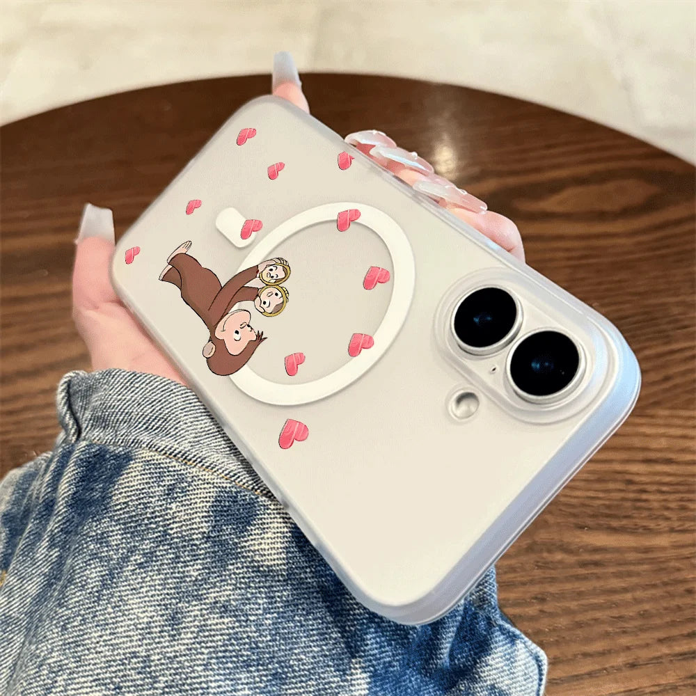 Curious George Monkey Print Wireless Charging Phone Case For iPhone