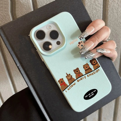 Lovely Bear iPhone Case With Litchi Leather Texture