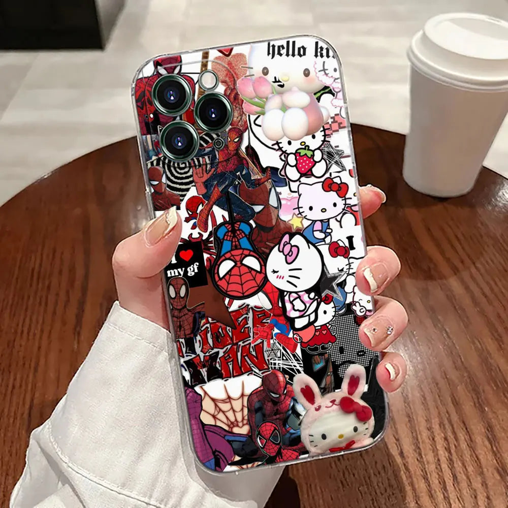 Spider Man Hellos Kittys Transparent Phone Case For iPhone
