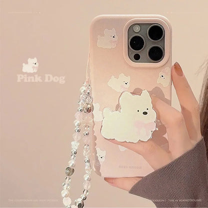 Cute Cartoon Bowknot Puppy Bracket With Chain Bracelet Phone Case For iPhone