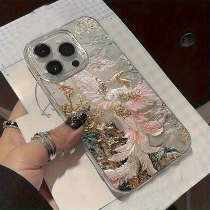 High End Feather Yarn Phoenix Pattern Design Phone Anti Drop Protective Case For iPhone