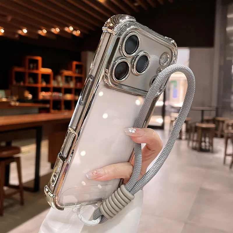 Lanyard Wrist Strap Transparent Protect Case For iPhone
