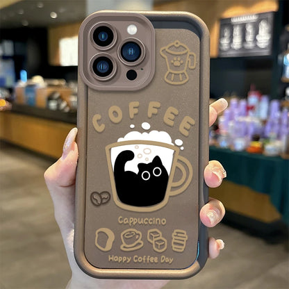 Cute Popular Coffee Cat Cartoon Phone Case For iPhone