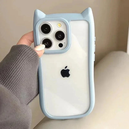 Cute Cat Ear Silicone Phone Case for iPhone Shockproof Transparent Cover