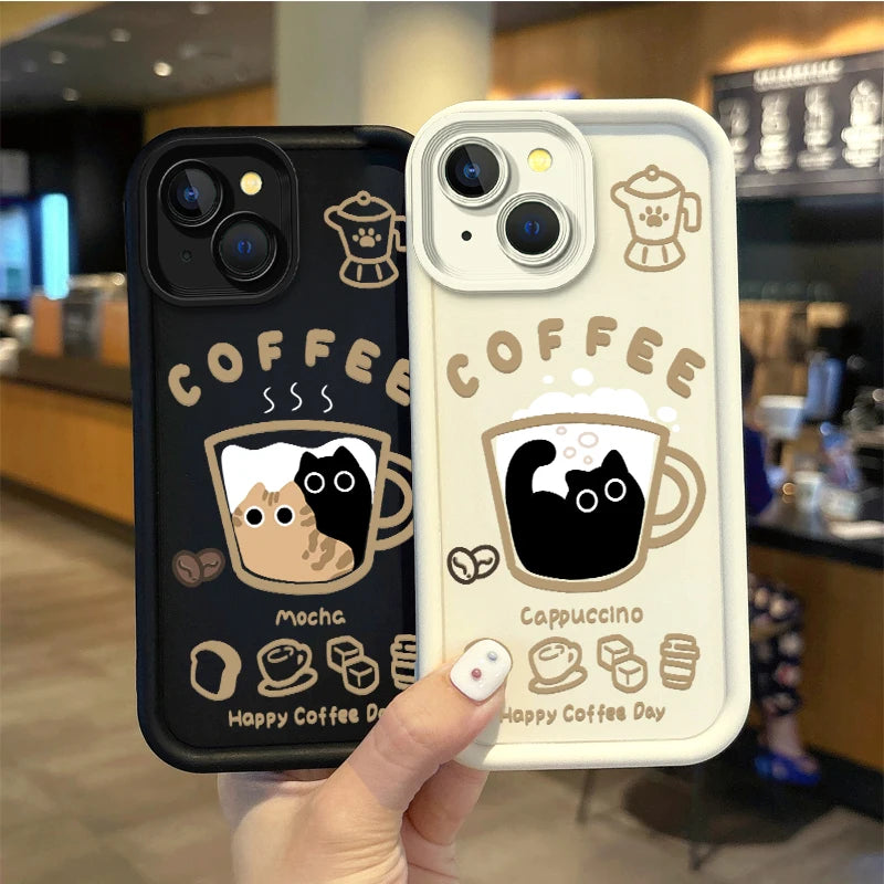 Cute Popular Coffee Cat Cartoon Phone Case For iPhone