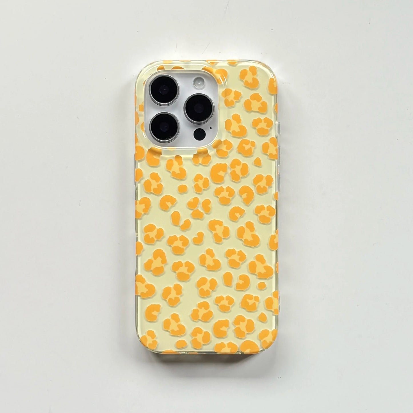 Simple Fashion Yellow Leopard Print Color Block Pattern Glossy Protective Phone Case