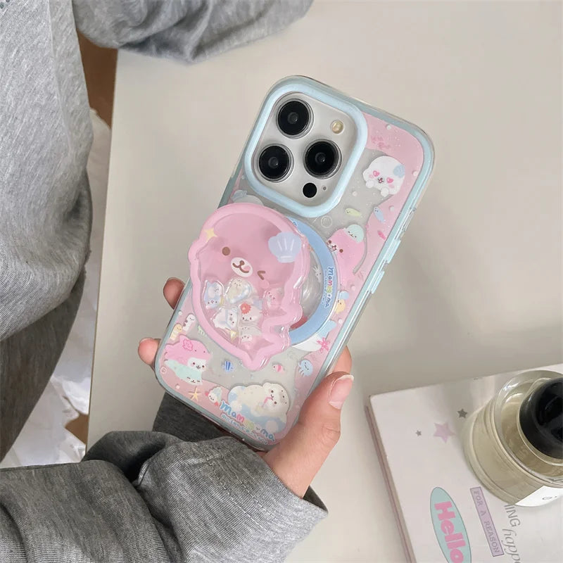 Cute Dolphin Shaking Bracket Magnetic Phone Case For iPhone
