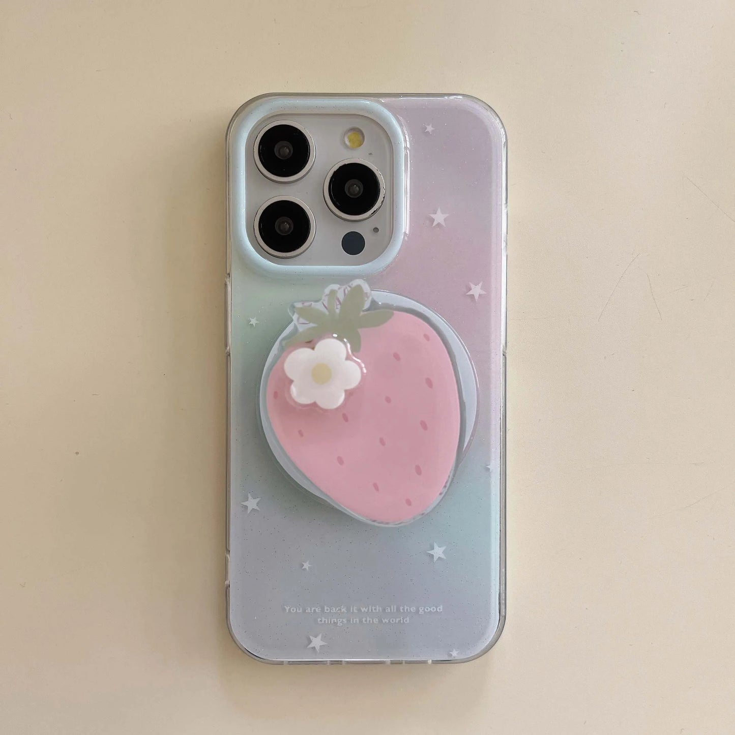 Gradient Shell Magnetic Stand Holder Cartoon Strawberry Phone Case