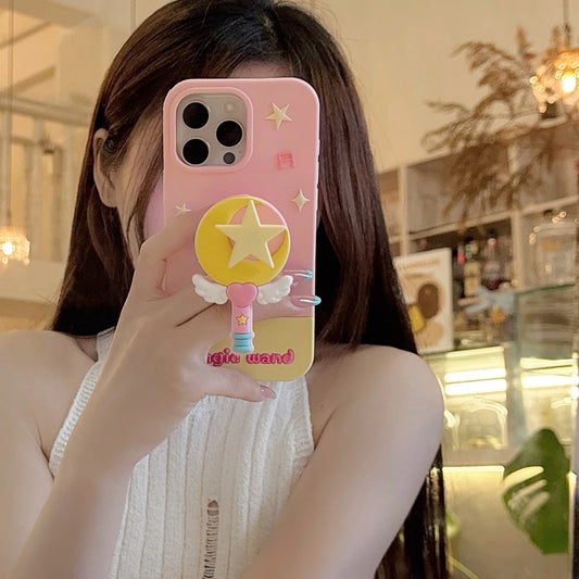 Cartoon Moon Star Magic Wand Bracket Soft Silicone Phone Case