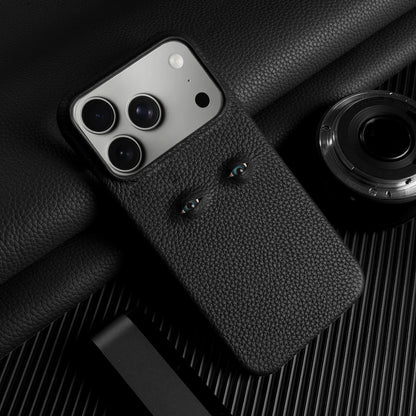 With Eyes Lychee Genuine Leather Case For iPhone