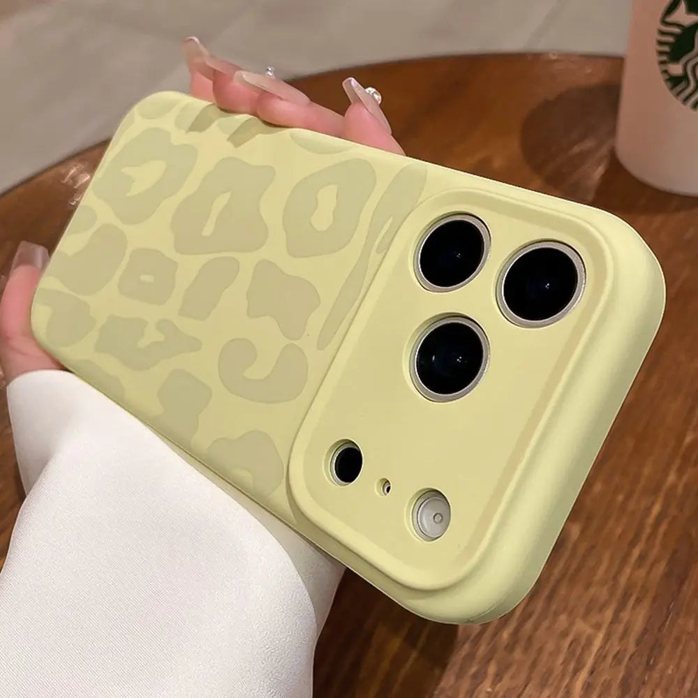 Leopard Liquid Silicone Camera Lens Protective Phone Case For iPhone