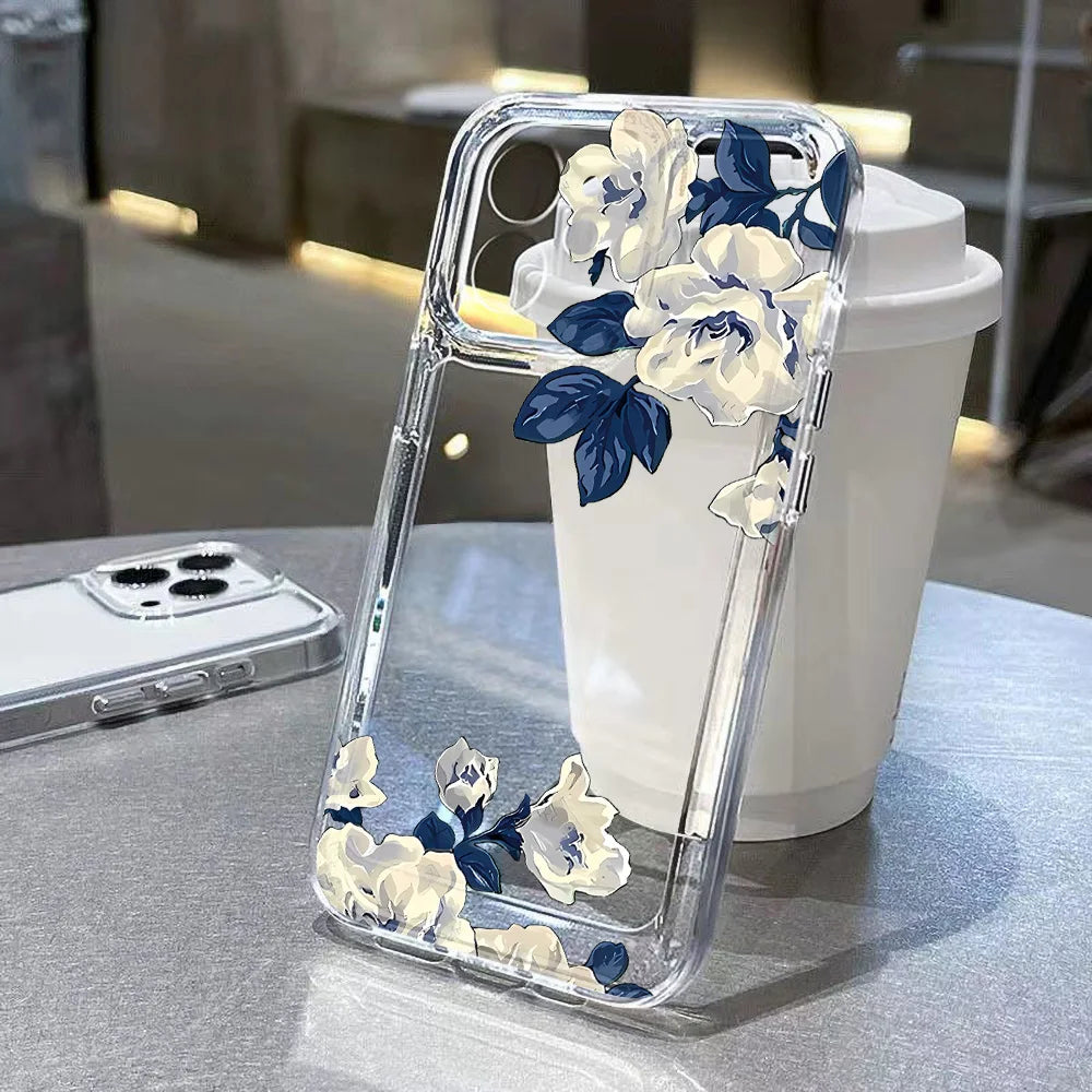 Purple Flower Phone Case For iPhone Shockproof Soft Clear Cover