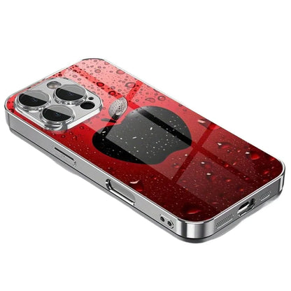 Advanced Lucky Red Water Drop Apple Pattern For iPhone Case Plating Silver Glass Design