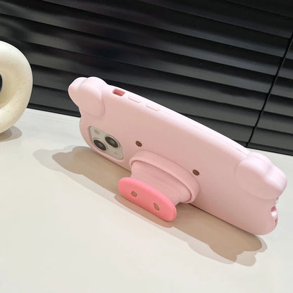 Fun 3D Pink Saliva Pig Nose Invisible Bracket Case For iPhone