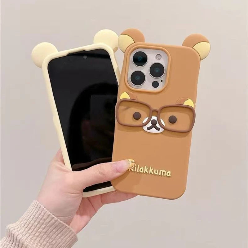 Cute Glasses Bear Silicone Soft Phone Case Cover For iPhone