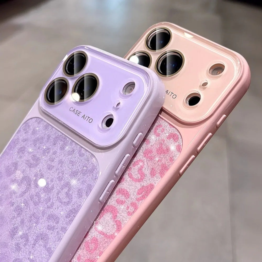 Luxury Bling Glitter Leopard Print Candy Color Case For iPhone