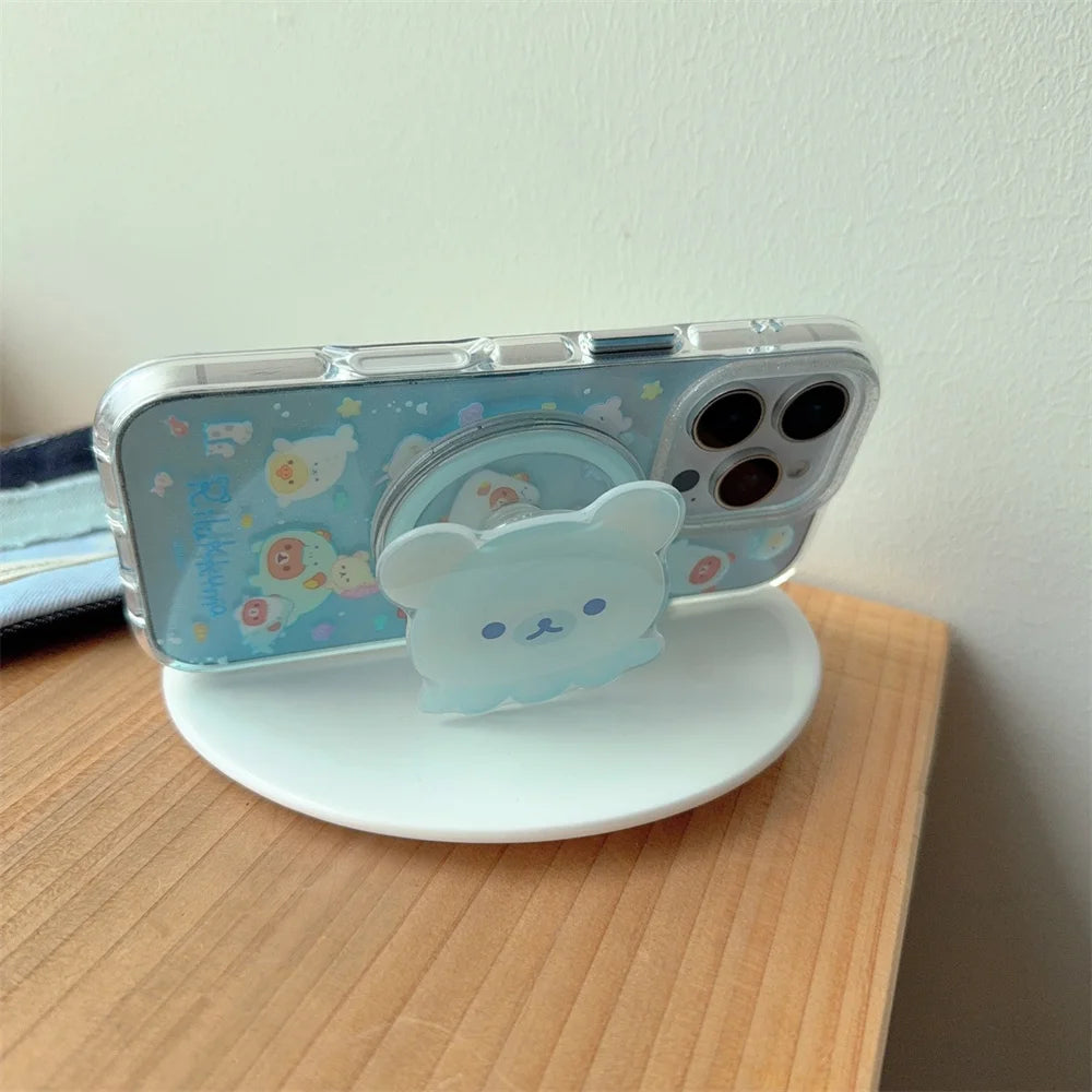 Funny Cute Rilakkuma Magnetic Stand Phone Case For iPhone Back Cover For Magsafe Cases Protective Fun