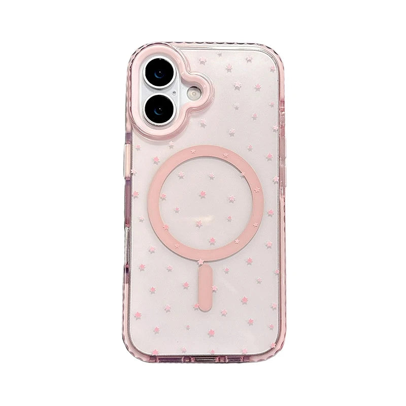 Pink Stars Magnetic Wireless Charge Clear Soft Phone Case