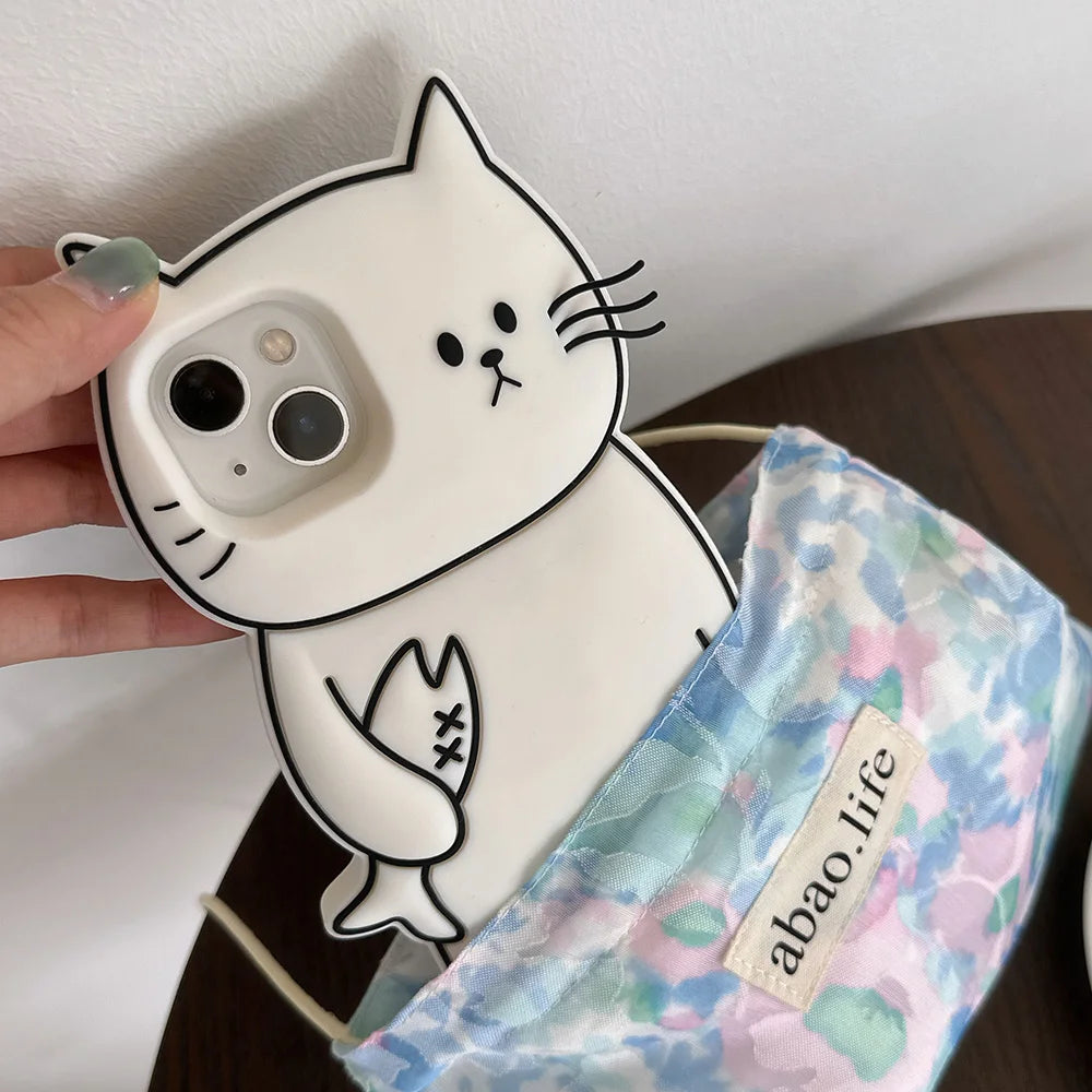 Japan Ins 3D Cartoon Bearded Cat Soft Silicone Case Shock Proof Cover For iPhone