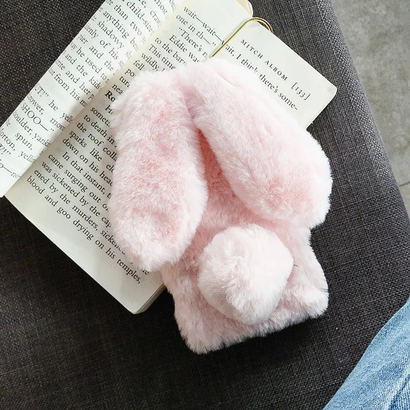 Plush Warm Case For iPhone Cute Long Rabbit Ears Furry Fluffy Fur Cover