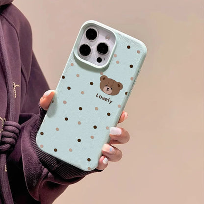 Lovely Bear iPhone Case With Litchi Leather Texture