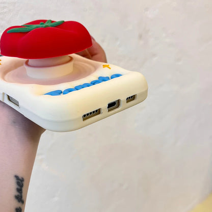 Cute Red Tomato Telescopic Bracket Phone Case
