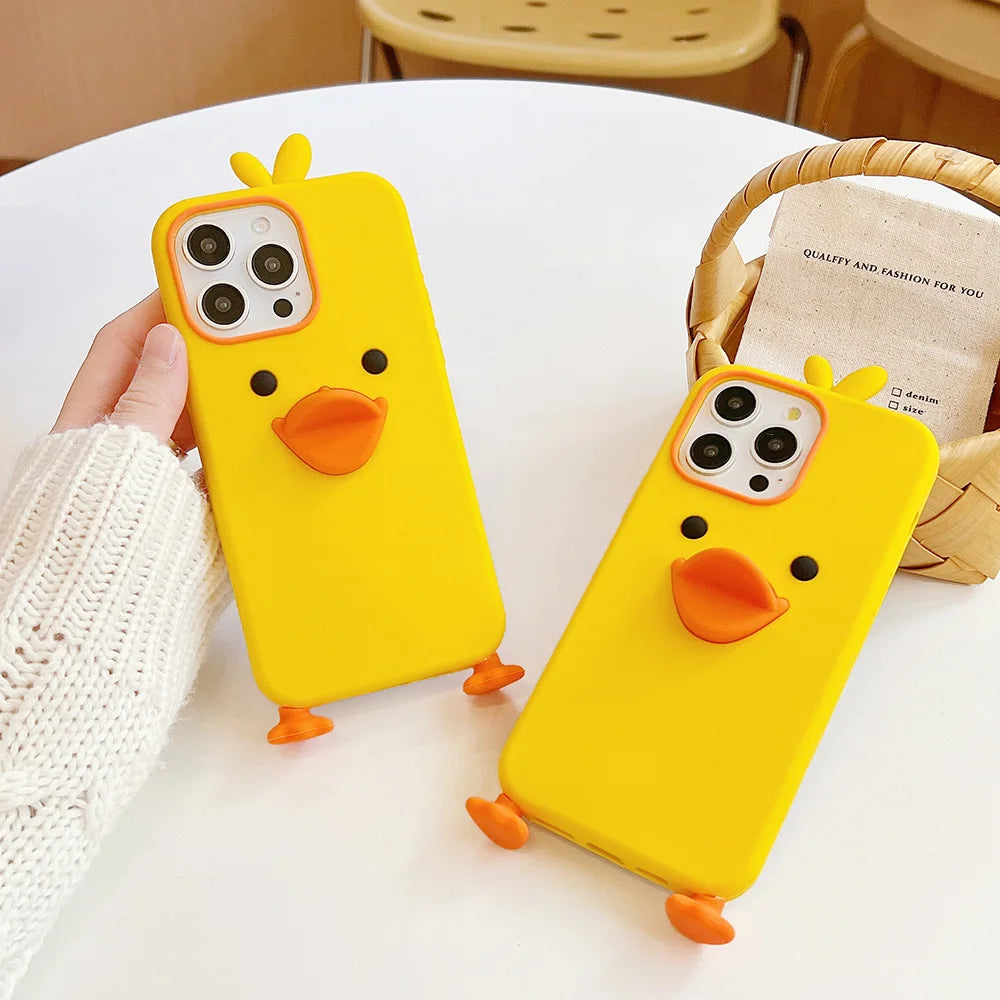 Cute Cartoon Yellow Duck Soft Silicone Case Cover For iPhone