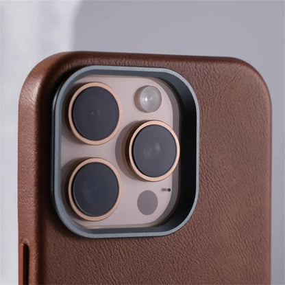 Luxury Retro Leather MagSafe iPhone Case with Magnetic Alloy Lens Cover