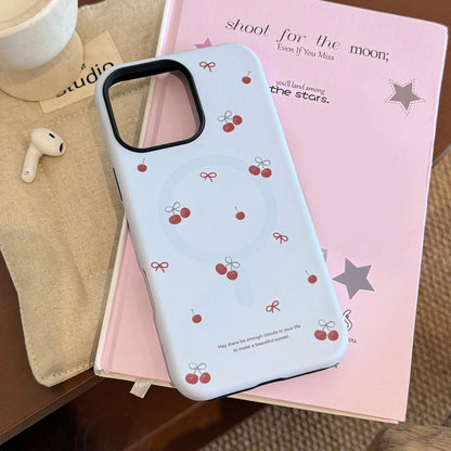 Korea Cute Cartoon Cherry Magnetic Stand Holder Phone Case For iPhone