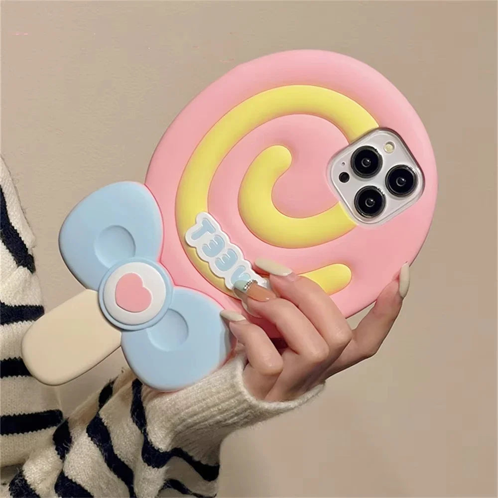 Korean Cute 3D super sweet lollipop pink silicone Phone Case For iPhone