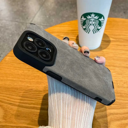 Luxury Suede Matte Leather Camera Protection Phone Case For iPhone